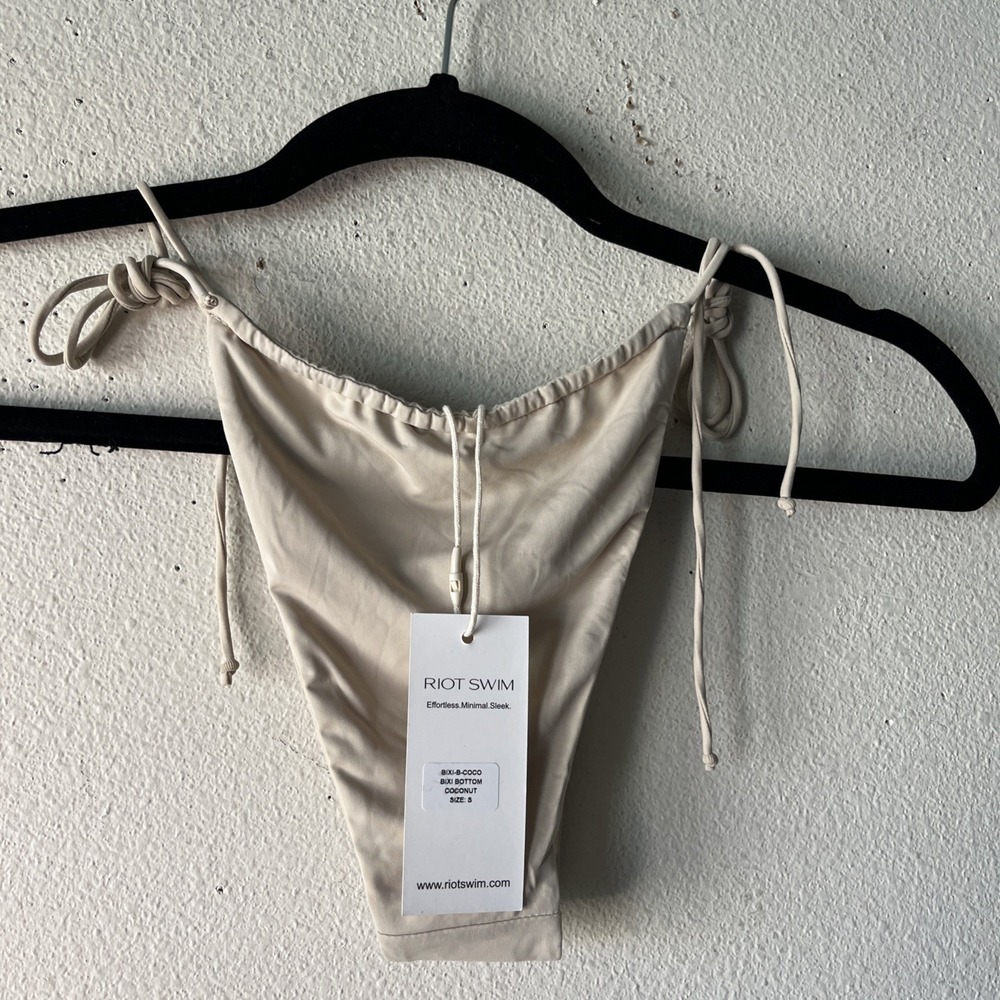 Riot Swim Bixi Bikini Bottom Thong Coconut Beige Tan Side Tie Small NEW